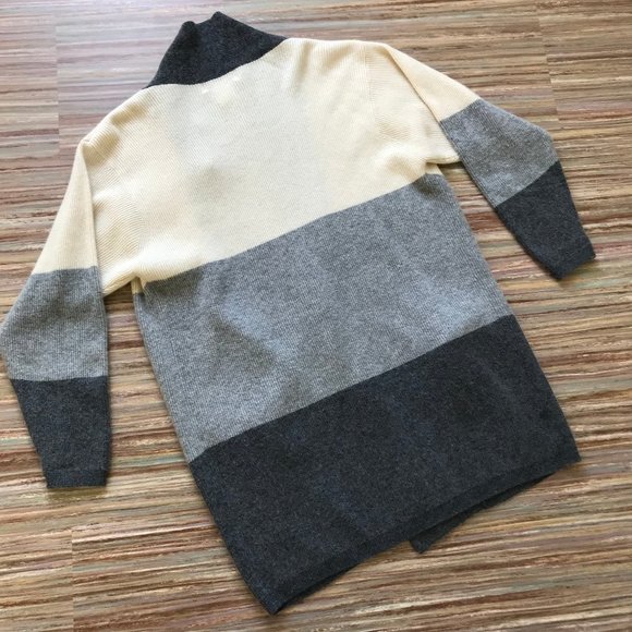 Lambswool & Angora Wool Open Front Cardigan Sweater with Pockets Grey Colorblock - Picture 6 of 6